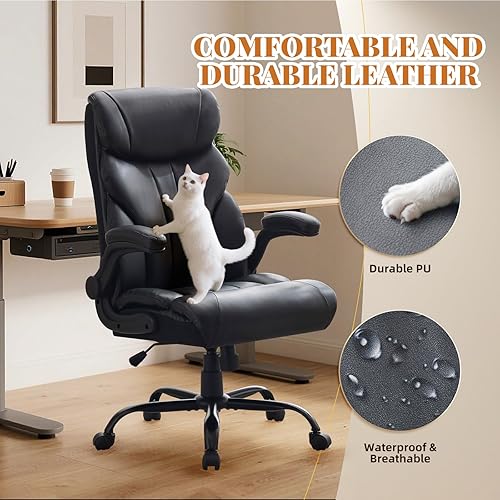 Miniatura 6 de Cómoda silla de escritorio de oficina de 500 libras, sillas de oficina grandes y altas con reposabrazos abatibles ajustables, silla de juegos de