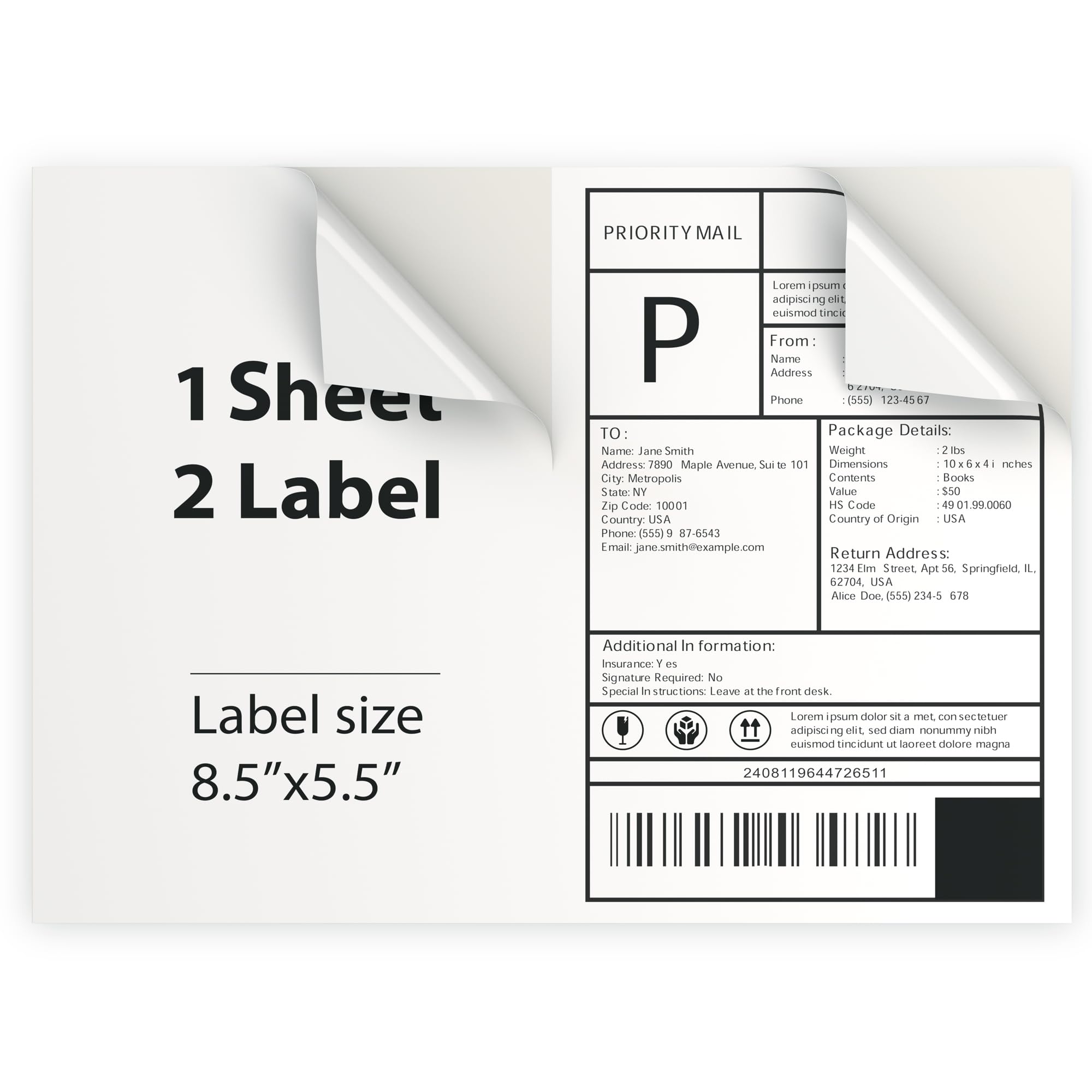 2000 Sheet (4000 Labels) | 8.5" x 11" 2 UP Half Sheet Self Adhesive Shipping Labels for Laser & Inkjet Printers | Ecommerce, Address, Mailing,