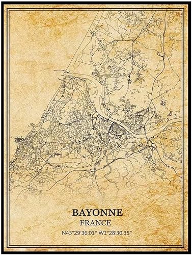 TANOKCRS Bayonne Francia - Póster de pared vintage con impresión de mapas, obras de arte de viaje, recuerdo, decoración del hogar, 9 x 11 pulgadas,