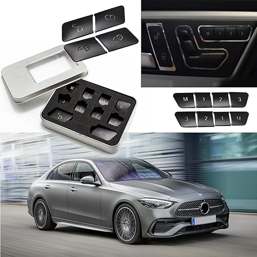 Miniatura 4 de 12 calcomanías para botón de desbloqueo de puerta con memoria de asiento de automóvil, ajuste de botón de interruptor, repuesto para Benz C Clase E