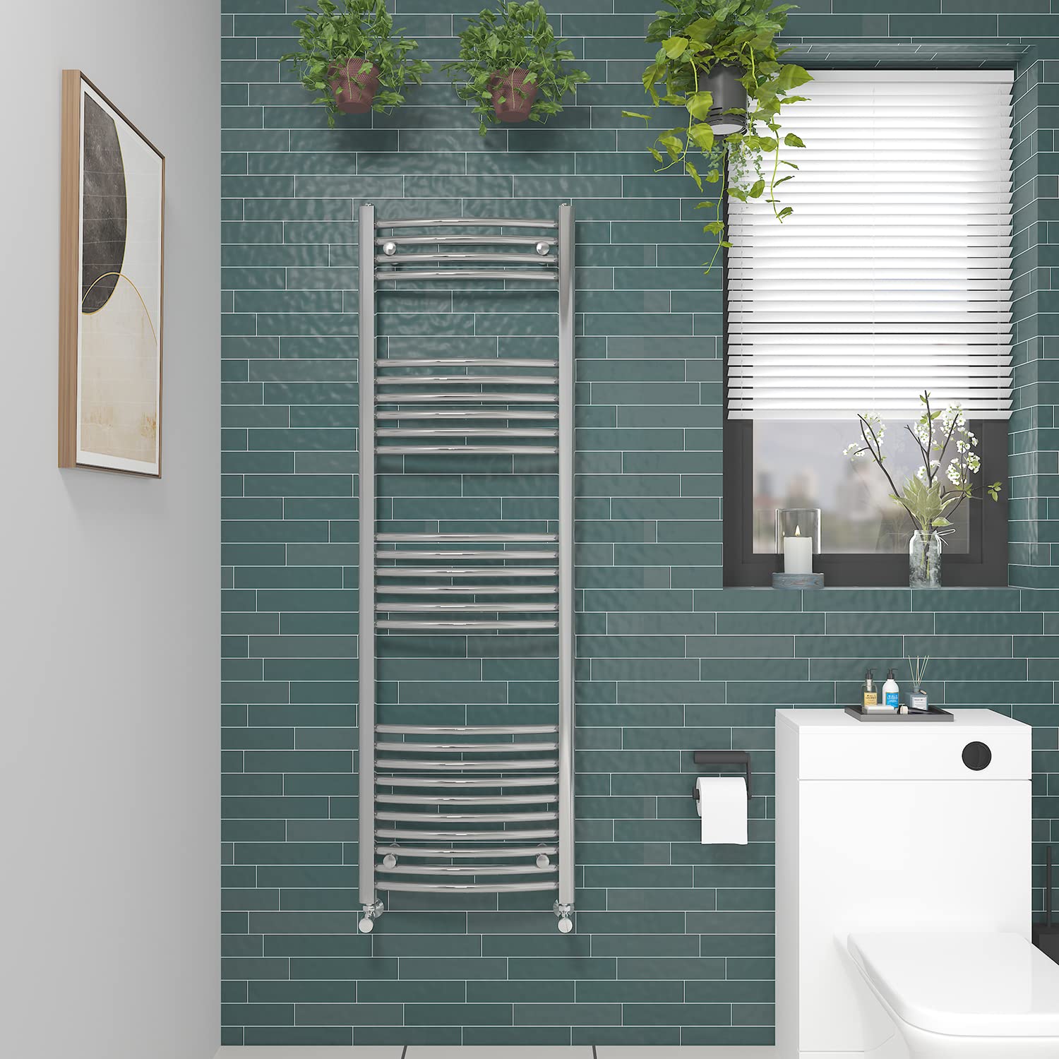 NRG Curved Chrome Bathroom Heated Towel Rail Radiator Central Heating Ladder Rad Warmer 1600x500mm