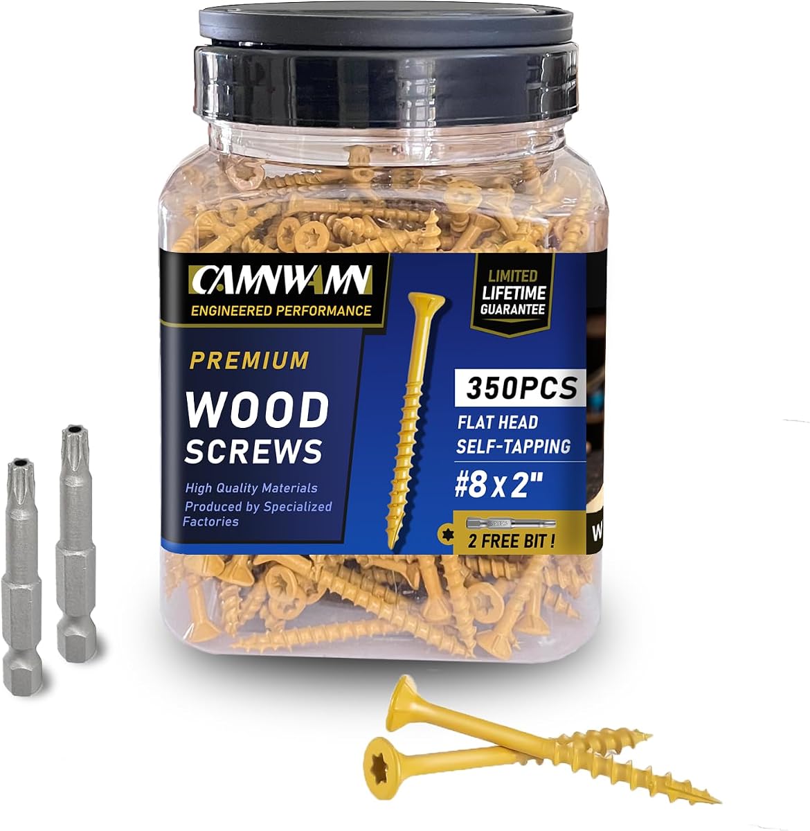 #8 x 2 in Deck Screws, 350 PCS, Tan Exterior Wood Screws | Epoxy coated, rust-resistant Torx drive include T25 star bit for decks, fences and outdoor wood projects.