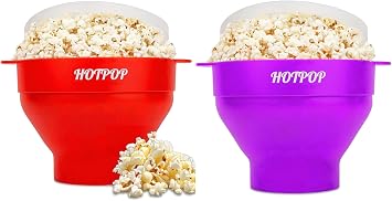 The Orginal HotPop Silicone Popcorn Maker - Microwave Popcorn Popper with Handles - Collapsible Bowl, Heat-Resistant, Easy to Clean, Red and Purple