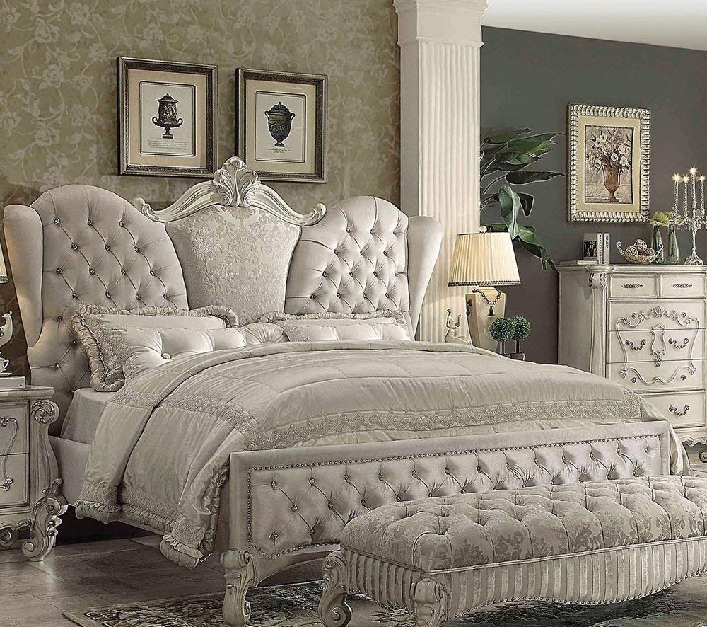 Amazon.com: Acme Furniture Versailles Bed, Ivory Velvet/Bone White