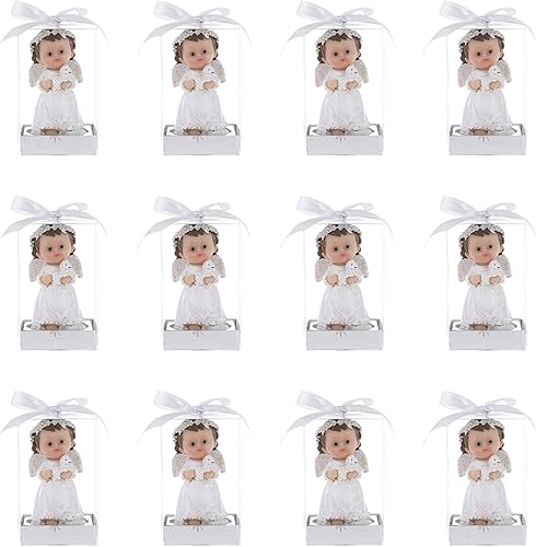 Miniatura 3 de Figura de recuerdo, 12 piezas, ángel blanco con cordero, decoraciones impresionantes o recuerdos de fiesta, para bautismo, primera comunión,