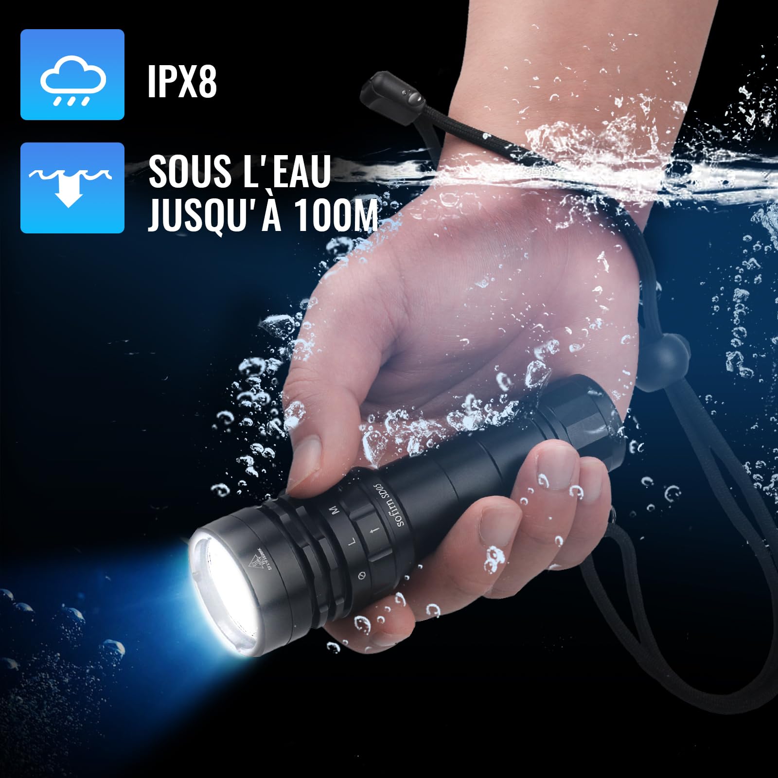 Sofirn SD05 Lampe De Plongée Super Lumineux 3000 Lumen Lampe De Poche De Plongée avec Anneau Magnétique Batterie Étanche Sécurité Sous L'eau 100m