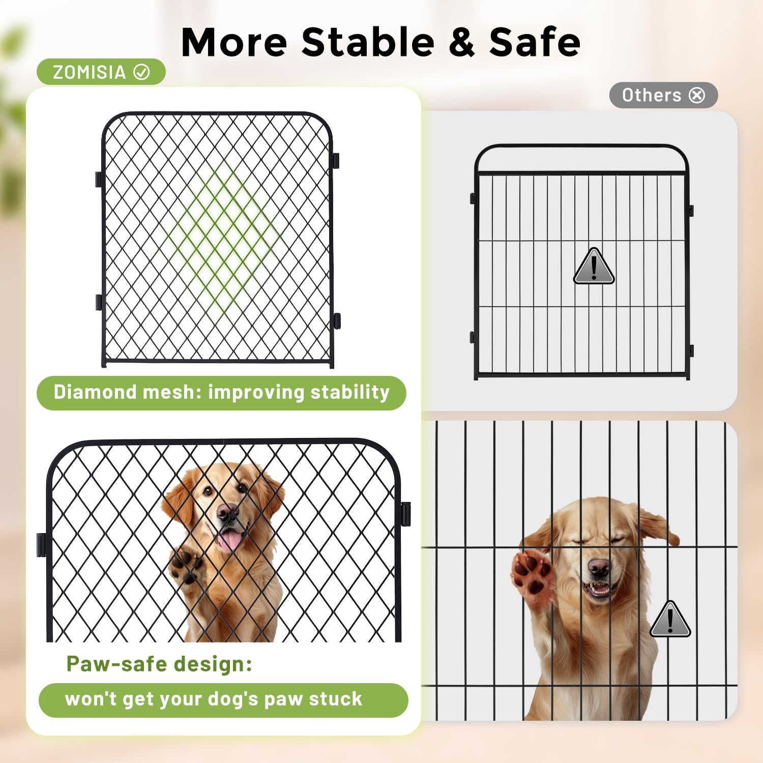 Paw Safe Dog Playpen for Indoor, 32 Inch 8 Panels Anti-pinch Diamond Mesh Dog Fence for Small Medium Dogs, Metal Stable Dog Play Pen with Door, Portable Pet Playpen for Outdoor RV Camping Yard