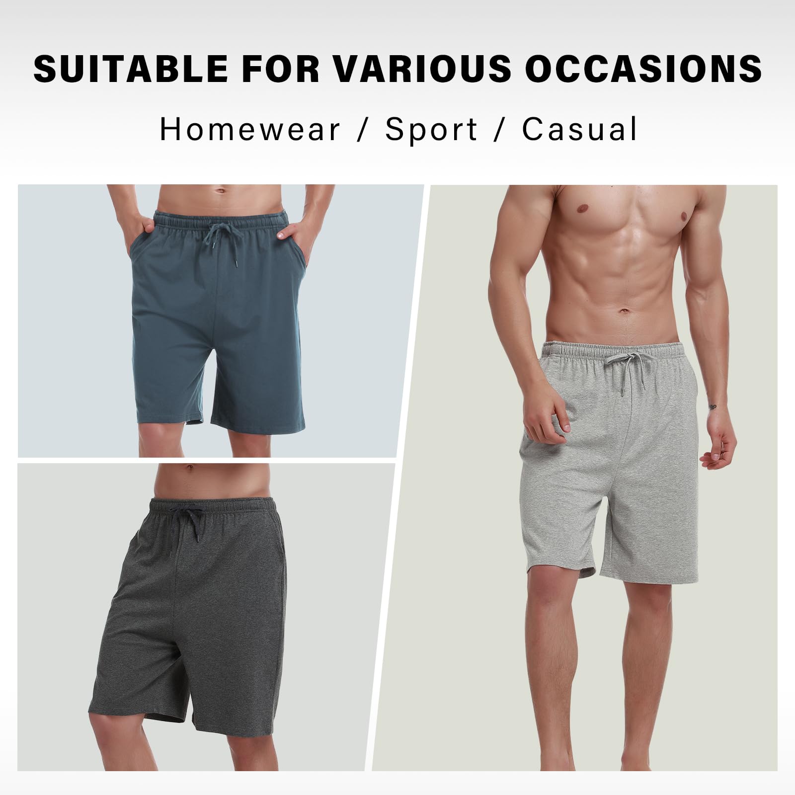 HomyComy Pantalón Pijama Hombre Corto Algodón Bolsillos Verano Cintura Elástica con Cordón Suave Cómodo Patalones de Pijama Transpirable