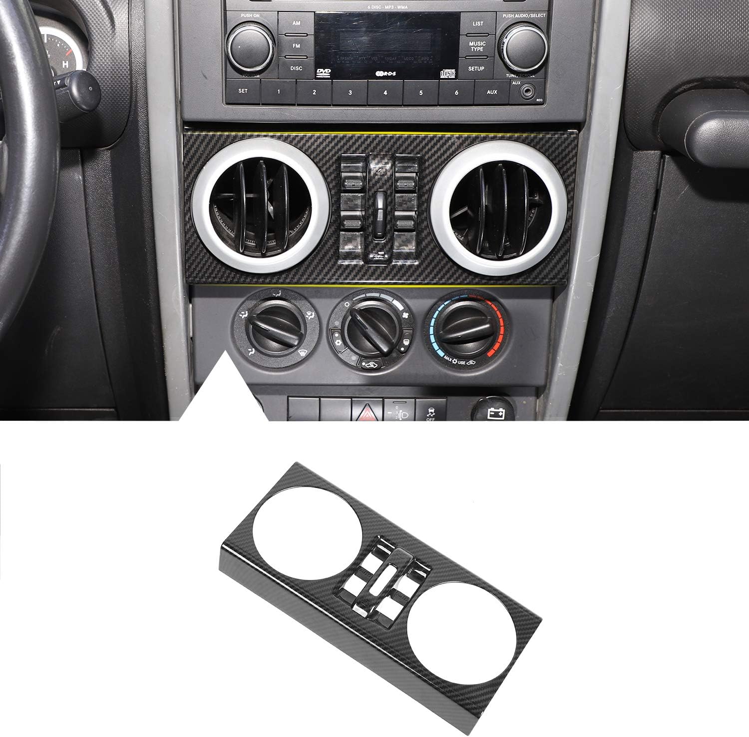 Window Lift Switch Panel Cover Trim for 2007-2010 Jeep Wrangler JK & Unlimited 4 Door (Carbon Fiber Grain)