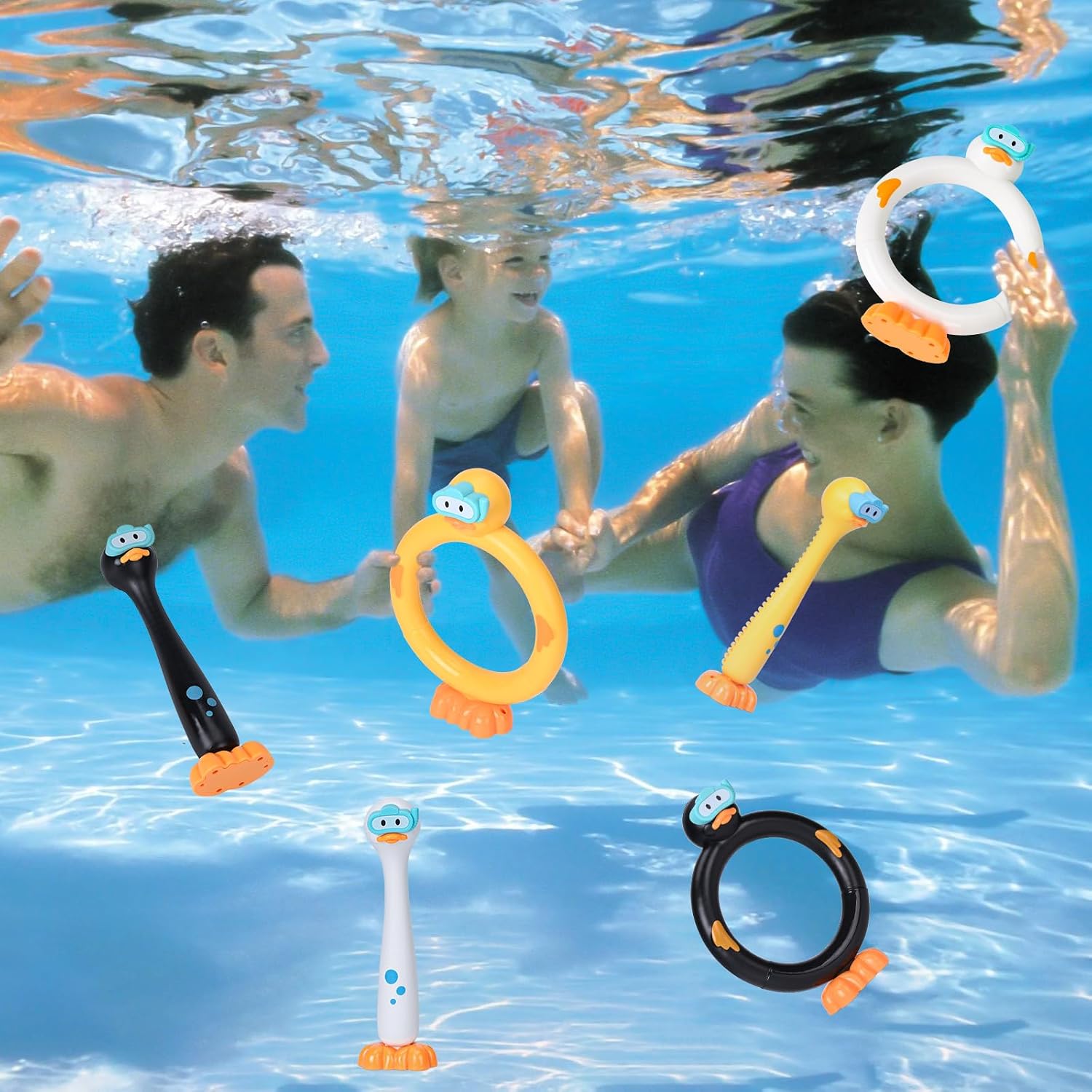 6PCS Swimming Duck Pool Diving Toys with Dive Sticks and Diving Rings Set | Summer Pool Sinking Toys for Underwater Pool Game for Kids of Ages 3-12 Boys and Girls