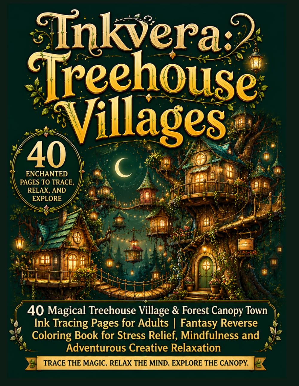 Inkvera: Treehouse Villages — A Reverse Coloring Book: 40 Magical Treehouse Village & Forest Canopy Town Ink Tracing Pages for Adults | Fantasy ... Relaxation (Inkvera: Enchanted Villages)