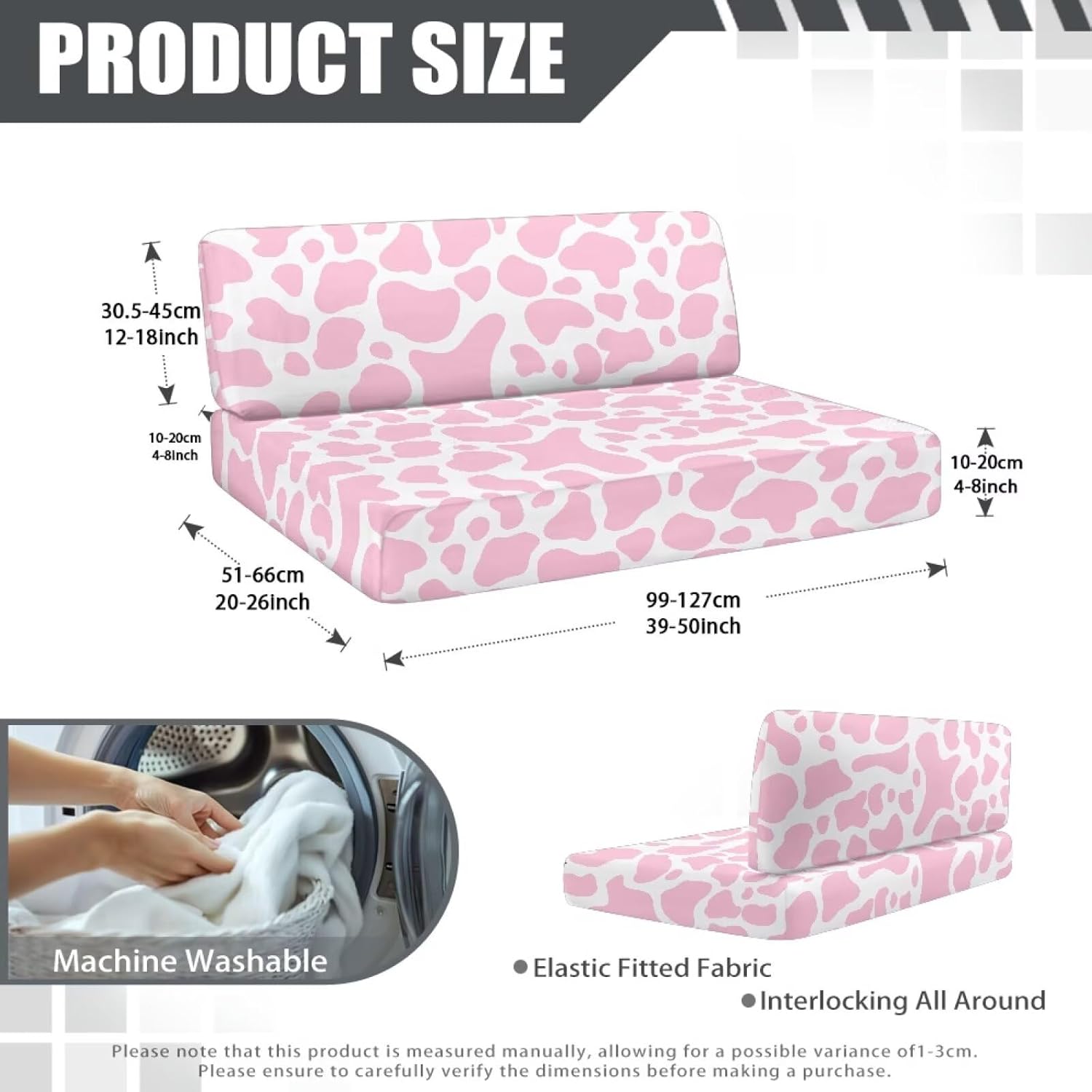 SEANATIVE Pink Cow RV Sofa Split Seat Cover 2-Piece Set Dinette Cushion Covers Replacement Camper Couch Cover Sofa Seat Cushion Slipcovers Dust Proof Bench Slip Cover Rectangle