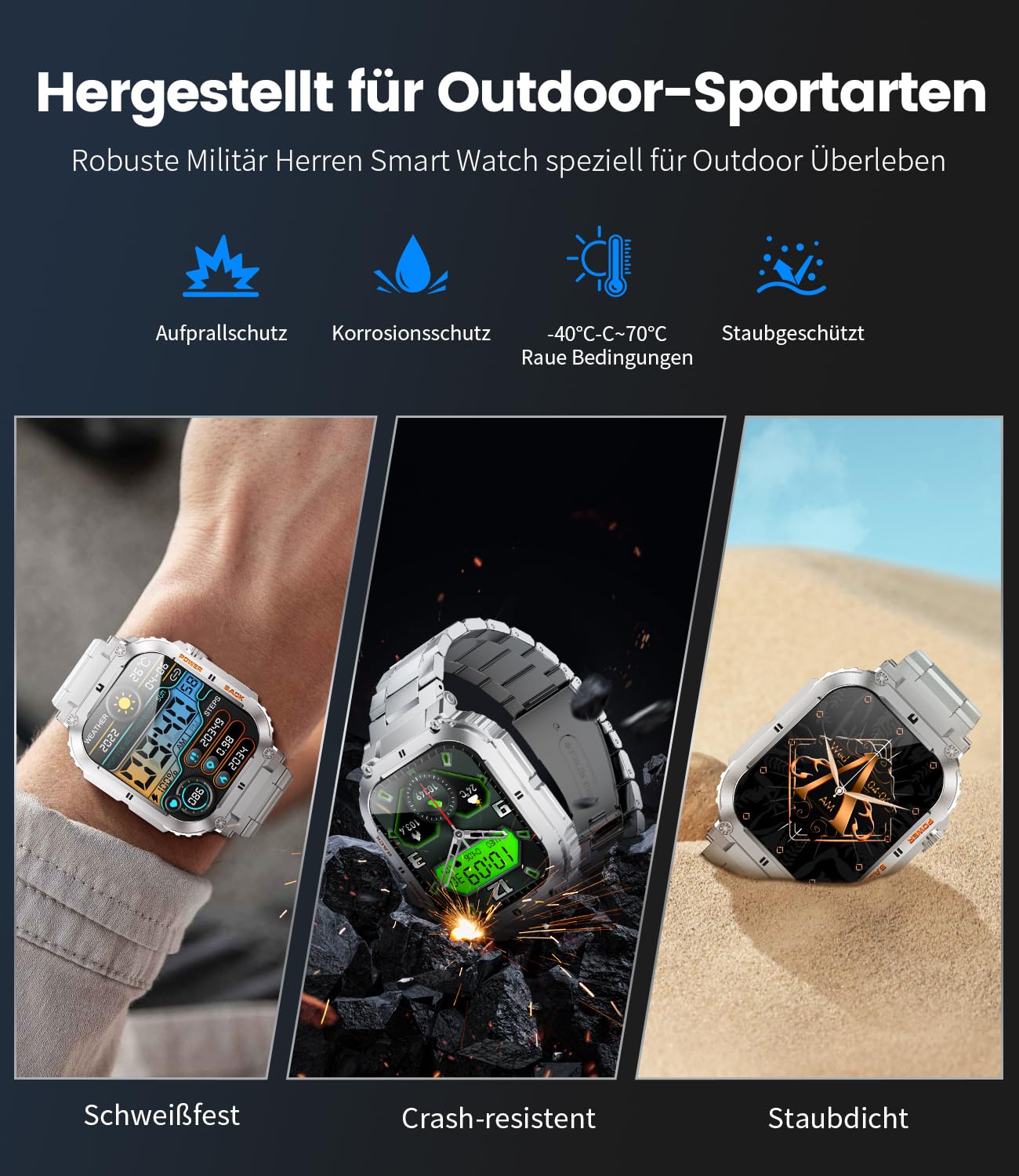 LIGE Smartwatch Uomo, Orologio Intelligente Fitness con Chiamate Bluetooth,1.96" Militari Smart Watch Tracker Attività con 100+ Modalità Sportive per Cardiofrequenzimetro,SpO2,Android iOS 2024