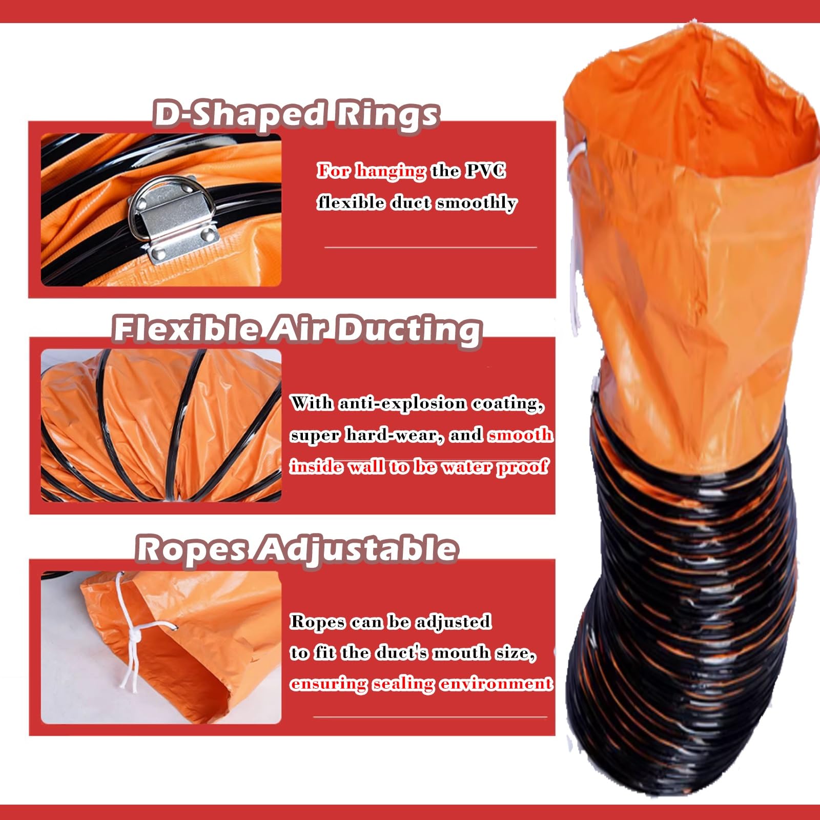 16ft Flexible PVC Duct Hose - For Exhaust Fans, 8" To 36" Diameter, Heat & Flame Resistant