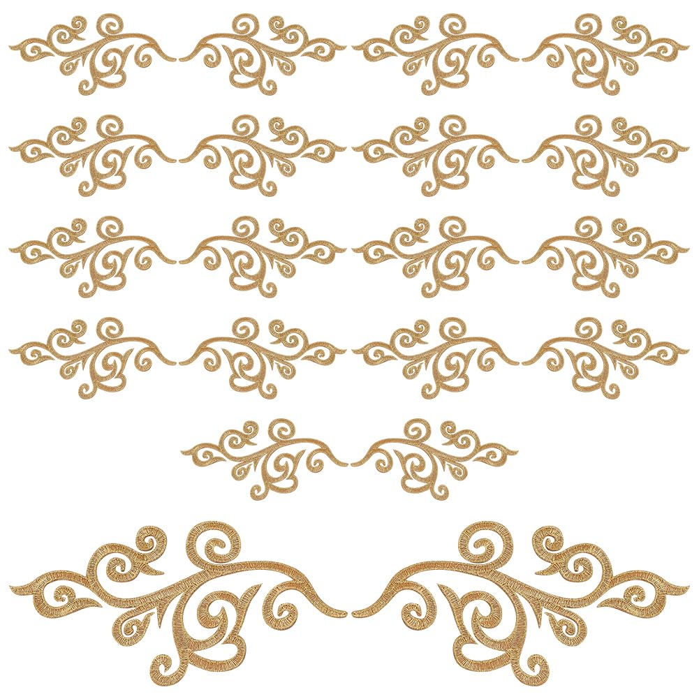 FREEBLOSS 10 Pairs Embroidered Patches Golden Fringe Leaves Embroidered Fancy Baroque Applique Embroidered Iron On Patch Sewing On Patches for Clothes Embroidered Appliques for DIY Crafts Dress