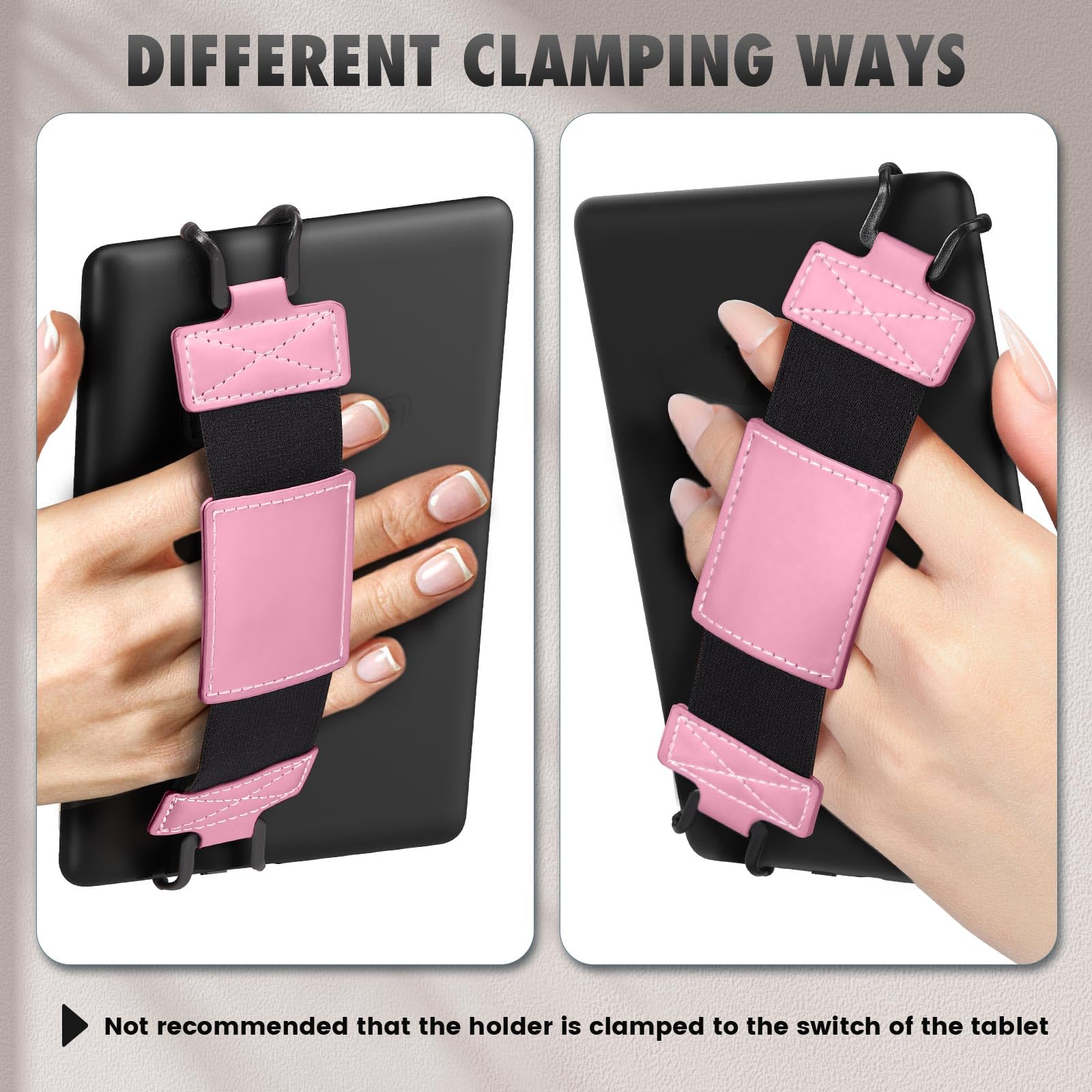 MoKo Soft Hand Strap for 6-8" Kindle eReaders Fire Tablet Kindle/Kobo/Voyaga/Sony Kindle E-Book Tablet, Black High-Elasticity Versatile Hand Strap Lightweight Finger Grip Holder, Pink