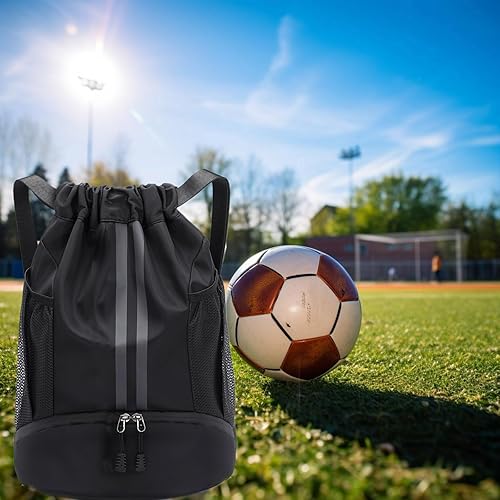 Miniatura 7 de Mochila deportiva con cordón, bolsa impermeable para natación, gimnasio, bolsa de baloncesto de fútbol con compartimento para zapatos para hombres