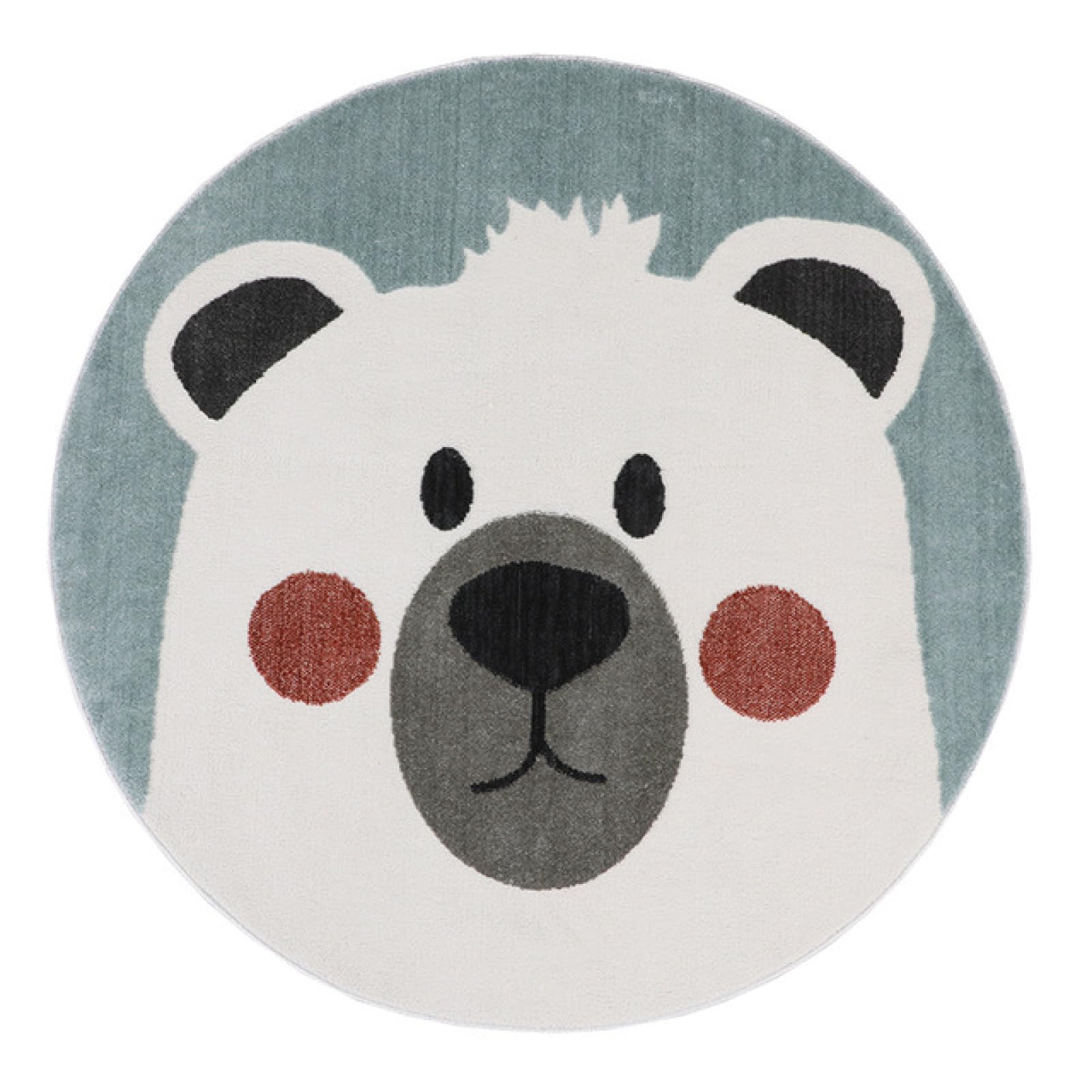 Rururug Tapis Chambre Enfant Bébé Fille Garçon Rond Ø 110 cm Dessin Animé, Blanc, Bleu, Ours Rampant pour Bébé Grand Doux Petite Chambre d'Enfant Salon