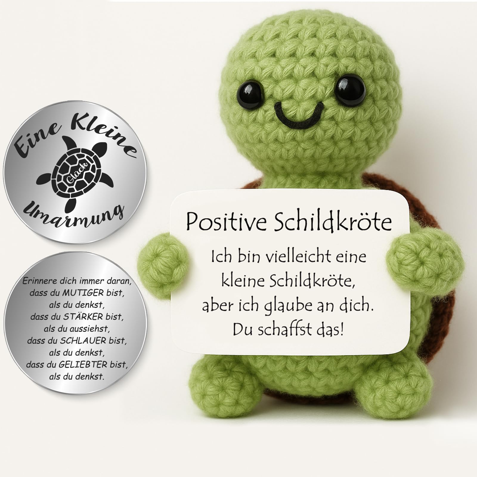 Tixlux Pocket Hug Positive Schildkröte, Kreative Strickwolle Schildkröte Puppe und Kleine Umarmung Glücksbringer, MutmacherGeschenk, Gute Besserung Geschenk, Einschulung Geschenk