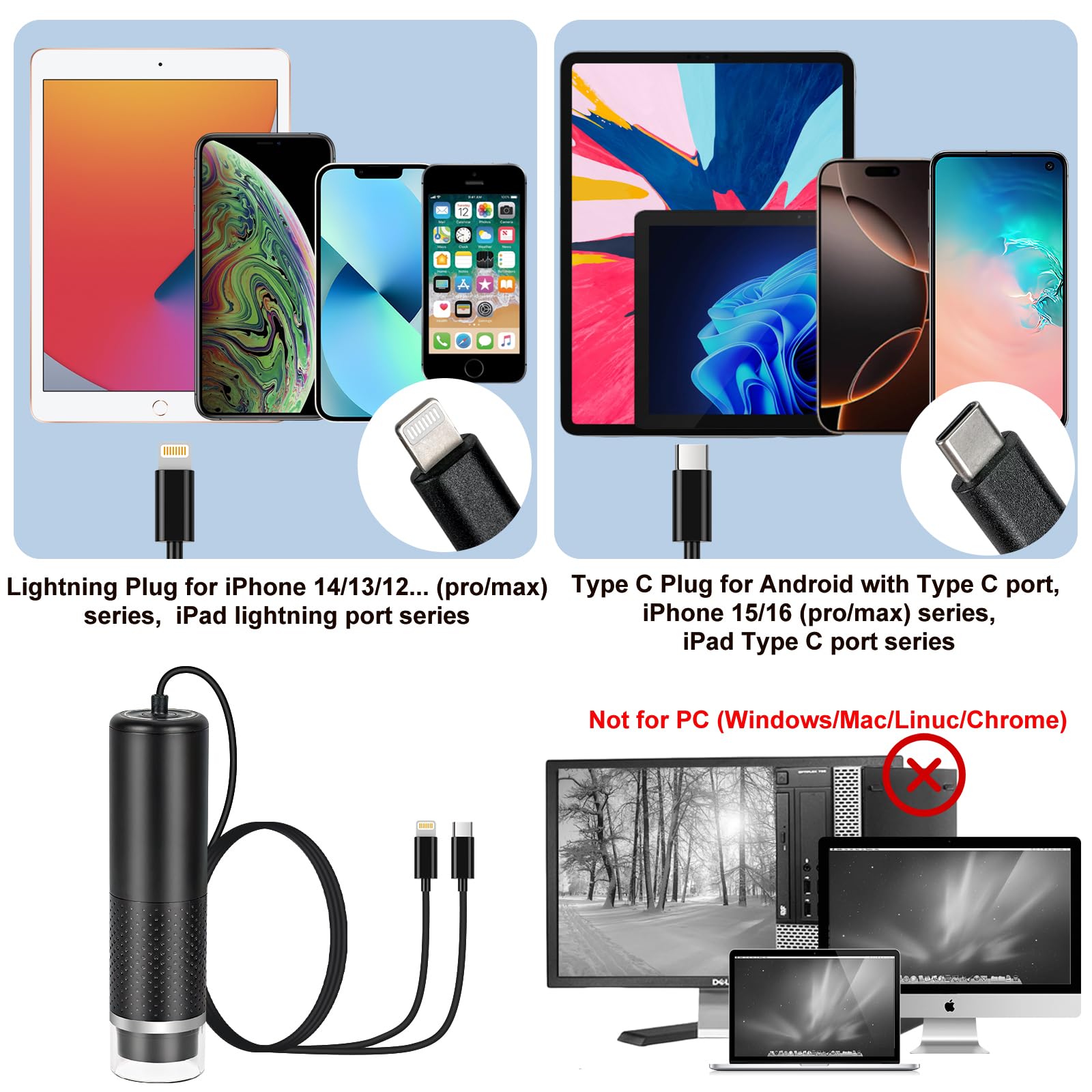 Jiusion Digitale USB Microscoop - 50-1000x Voor IPhone, IPad & Android Met Metalen Standaard Jiusion Digitale USB Microscoop - 50-1000x Voor IPhone, IPad & Android Met Metalen Standaard