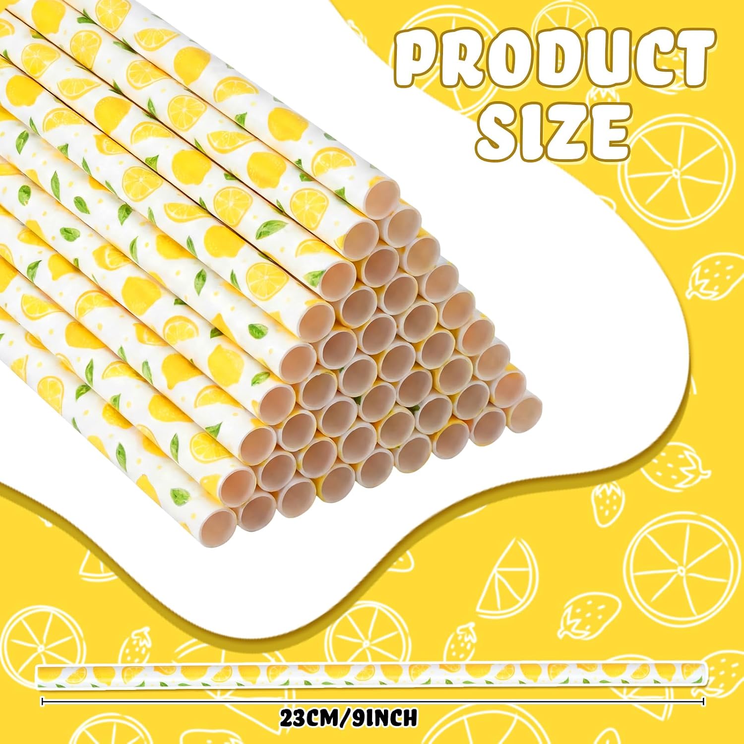 Domensi 50 Pcs Plastic Straws Disposable Drinking Plastic Straws Reusable Striped Flag Summer Party Supplies for Birthday Decoration (Lemon)