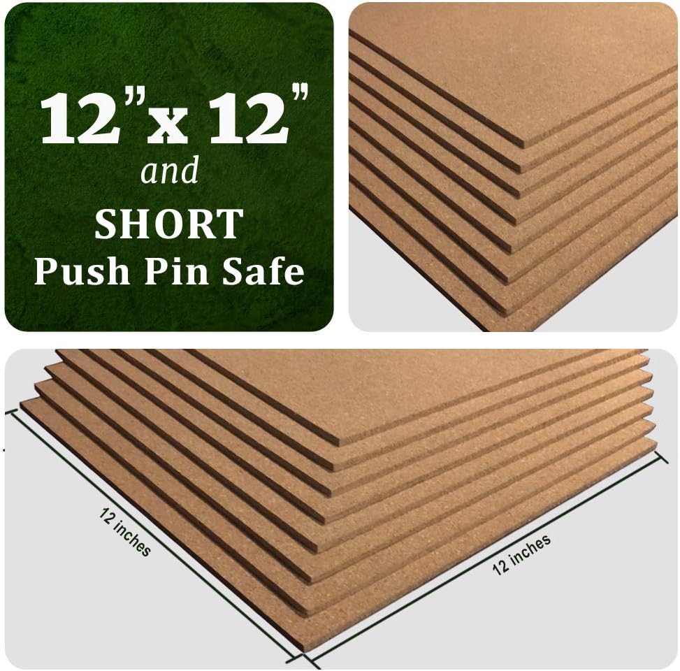 Classic Mules Cork Board Tiles - 8 Pack Square - 12" x 12" - 1/4" Thick Cork Tiles - Premium Natural Cork for Bulletin Board, Display or Mini Wall - 72 Self Adhesive Squares Included