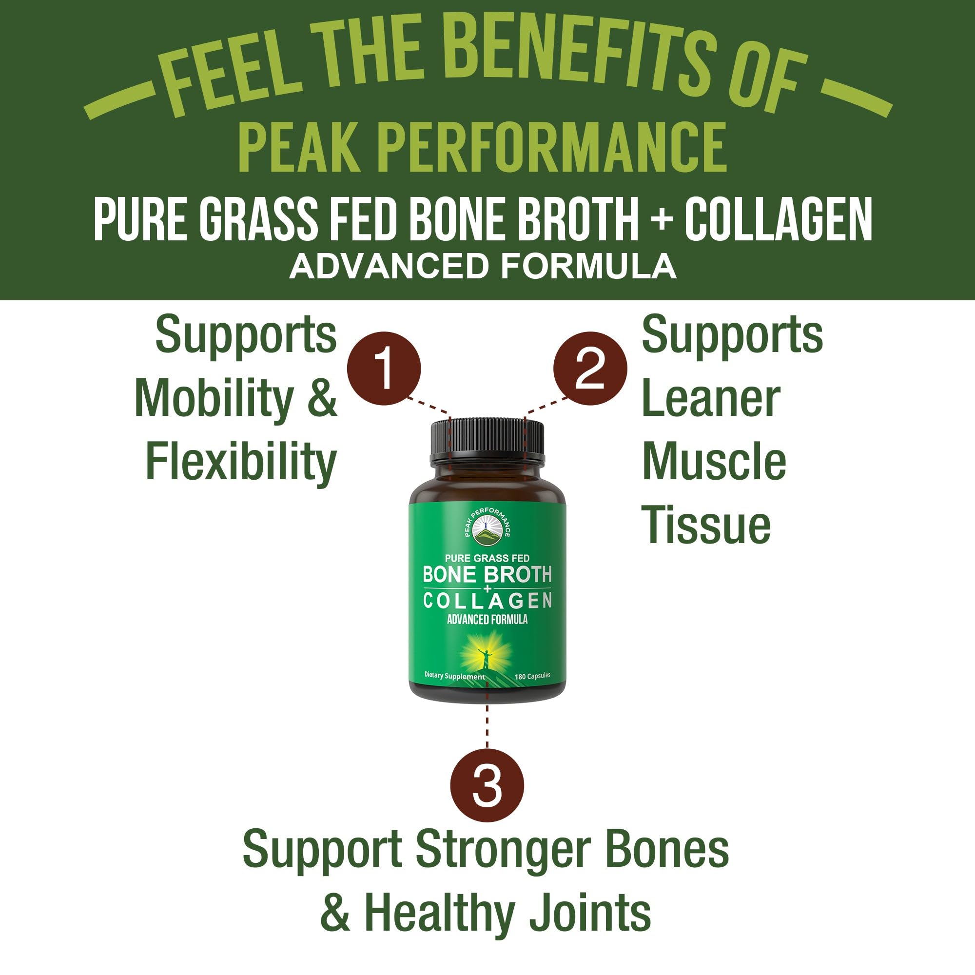 Peak Performance Bone Broth Collagen Capsules Supplement. 180 Pills — Amazon image 2