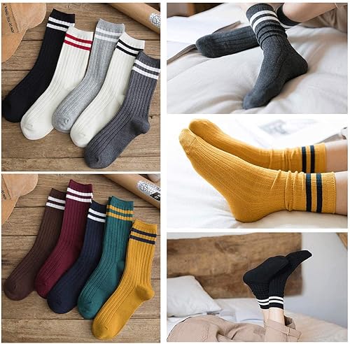 Miniatura 2 de Calcetines a rayas, 10 pares de calcetines largos retro lindos para mujer, Verde, azul oscuro, gris claro, negro, blanco, gris oscuro, blanco,