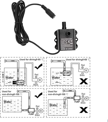 Miniatura 7 de QR50D Bomba de agua sumergible, bomba de acuario de 12 V, 10 W, 0 a 400 LH, bomba de agua pequeña sin escobillas para fuente de acuario, sistema de