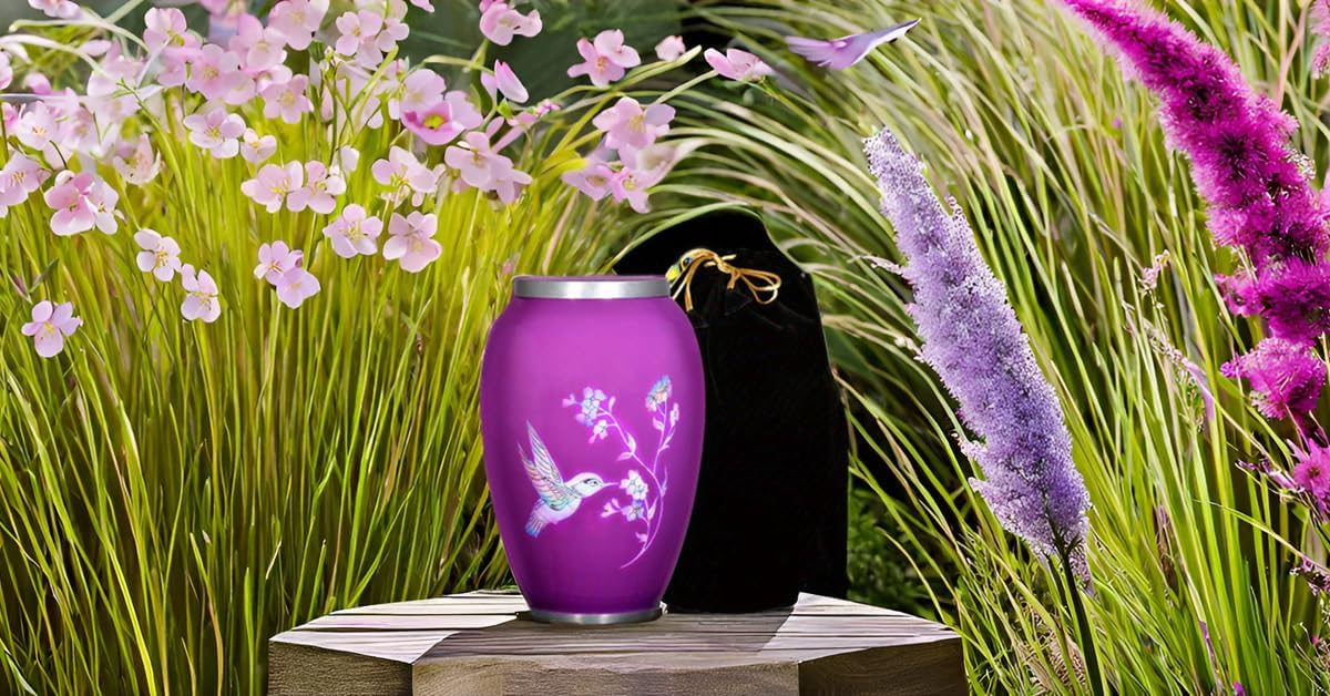 Misaa urn- Urns for Ashes Adult- Handmade Lovely Humming Bird Adult Cremation Urn for Human Ashes - Adult Funeral Urn -urn for Ashes Adult (200 lbs) (1, Large Purple)