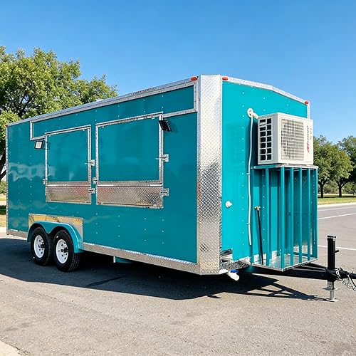 Custom Food Trailer with Full Kitchen, Multifunction Food Truck TraileFood Trailer Food Trailer Mobile Restaurant for Pizza, Hot Dog, Fast Food Vendor Business (Light Blue)