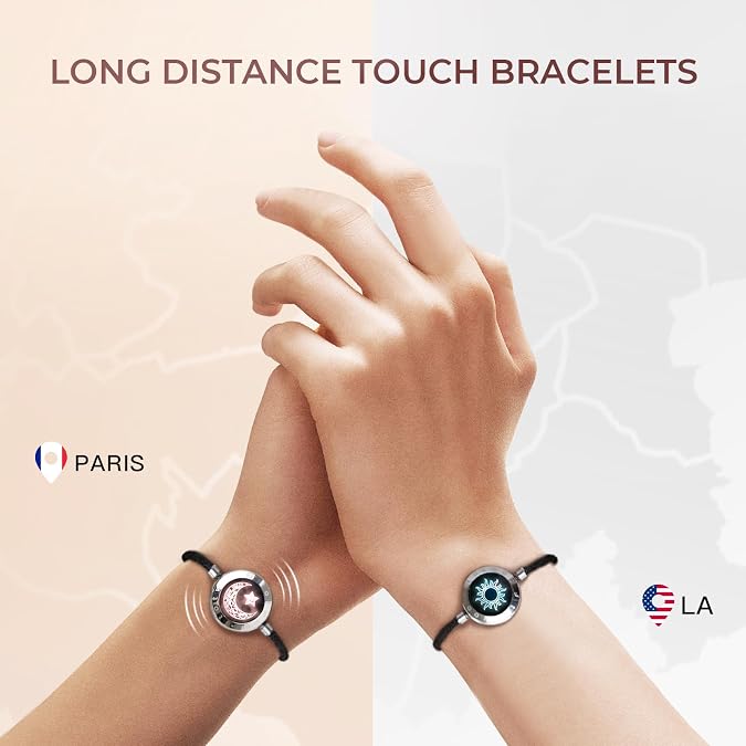 TOTWOO Long Distance Touch Bracelets for Couples, Smart Light & Vibration Love Jewelry, Women's Fashion Smart Jewelry Gifts for Him Her Women Men, One-to-One Bluetooth Pairing via App via App