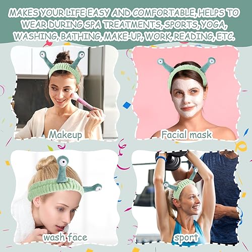 Miniatura 4 de Diadema de lavado facial, bandas para el cabello de palmera y caracol, diademas de maquillaje para mujer, de dibujos animados, de forro polar,