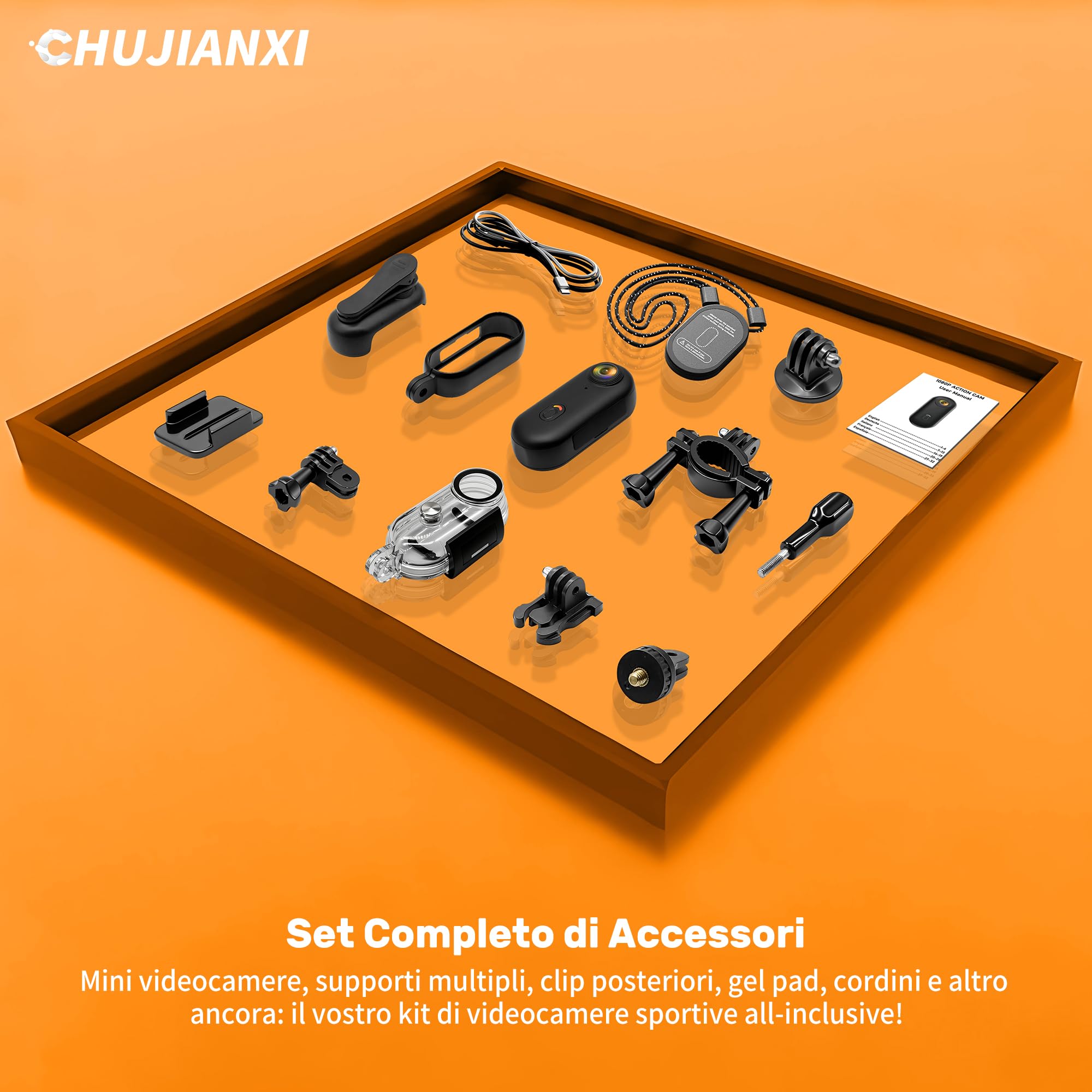Mini Action Cam WiFi, Indossabile Body Cam 1080P, Thumb Bodycam Telecamera Casco, Fotocamera Subacquea Piccola, Controllo Delle APP, Videocamera da Pollice e Accessori Fotocamera