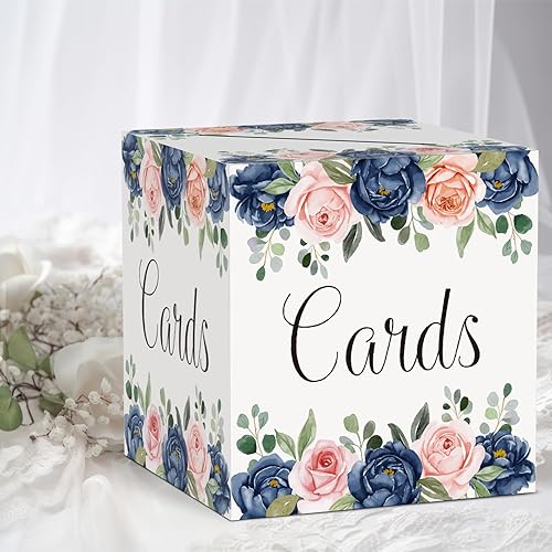 Miniatura 3 de Caja de tarjetas con diseño floral de rosas, regalo o caja de dinero, suministros de recuerdo de fiesta, caja de recepción de tarjetas de rosa azul