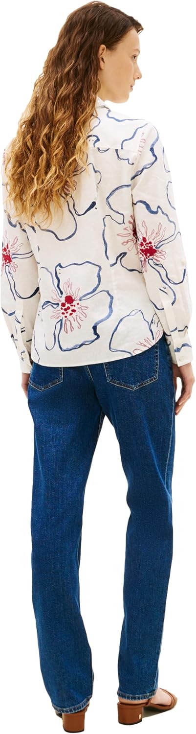 Tommy Hilfiger Women's Lightweight Linen Long Sleeve Button Down Shirt in Regular Fit with Roll Up Sleeve Linen Blouse