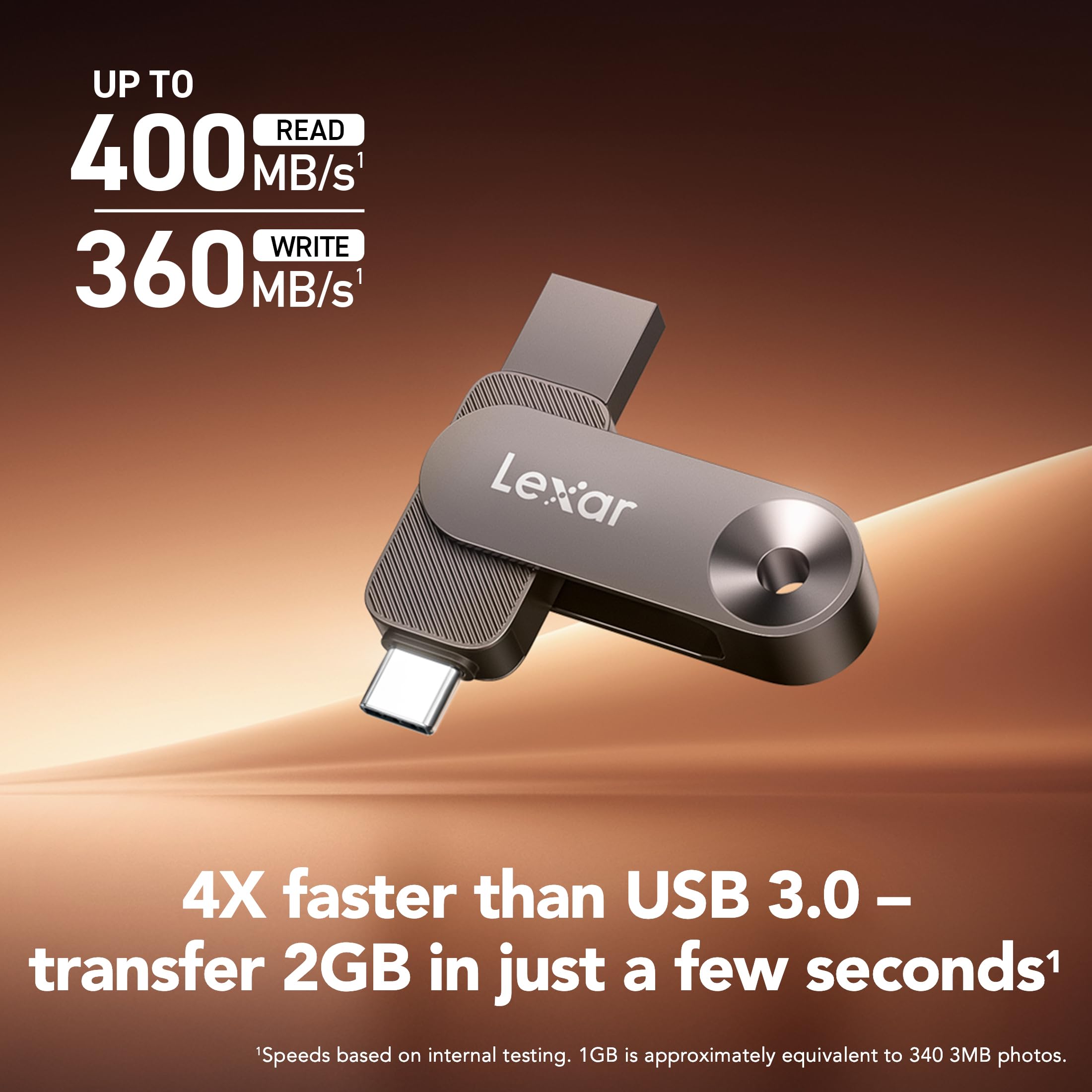 Lexar Unidad Dual de Estado sólido de 128 GB D500 USB 3.2 Gen 1, para Dispositivos USB Tipo C/USB Tipo A, hasta 400 MB/s de Lectura, Compatible con iPhone 15/16/17 Series, Android, Tablet y Mac
