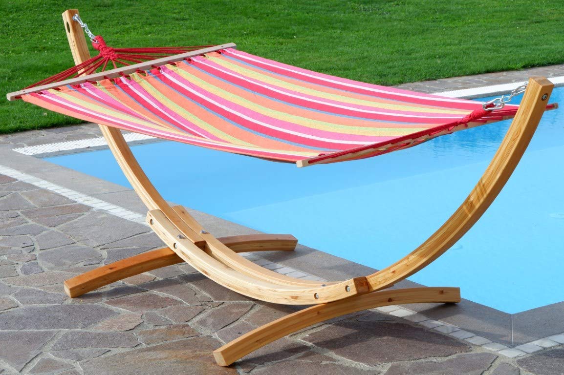 ALEOS. AS-S 320cm XL Cadre Deluxe pour Hamac de Bois de meleze avec hamac HM3 - Blanca-Alicia