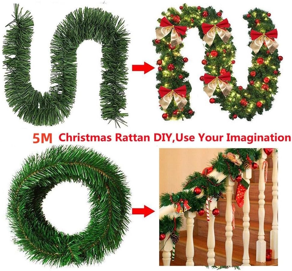 16.4ft Artificial Pine Garland, Green, Rectangular, Norfolk Pine Style, Christmas Decor for Outdoor Indoor