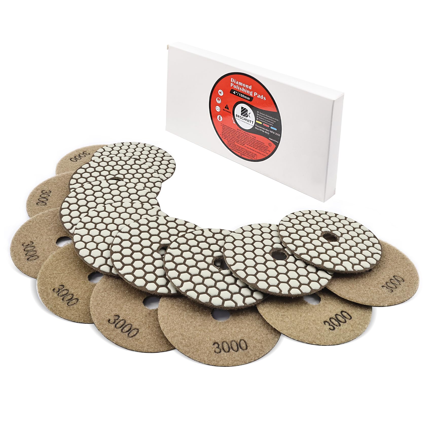 BRSCHNITT Dry Diamond Polishing Pads Set 4 Inch Grit 3000