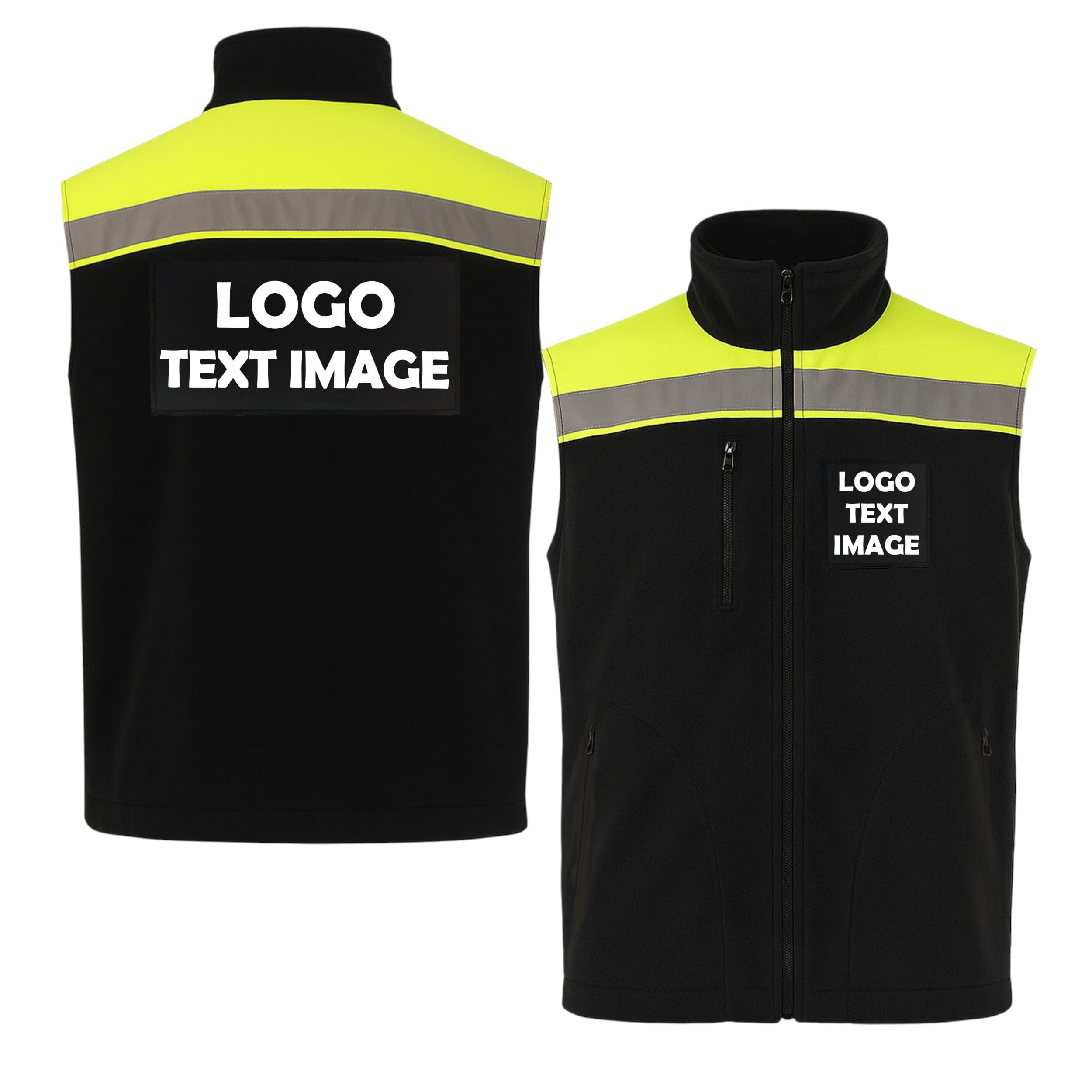 Personalisierte Fleece Weste Herren mit Logo, Warnweste Sicherheitsdienst | Fleece mit Antipilling-Finish, Reflektierende Streifen, Erhältlich bis 4XL, arbeitsgilet bedrucken mit text, für Bau, Lager