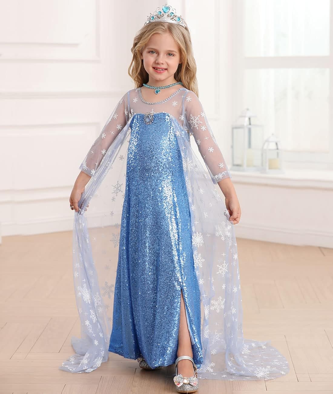 Miniatura 4 de Luzlen Vestido de princesa de nieve para niñas pequeñas, disfraz de reina de Halloween, fiesta de Navidad