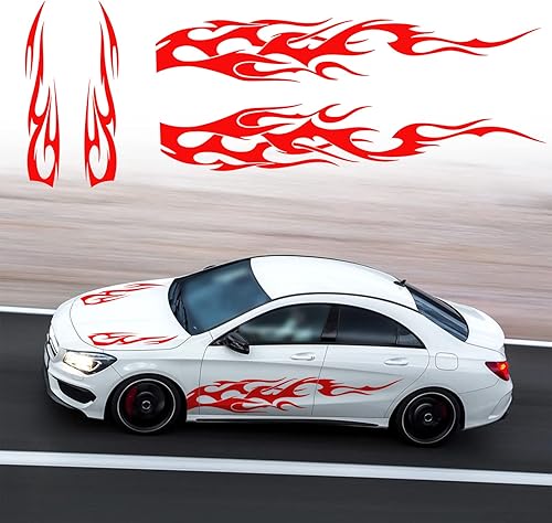 nuoozy Pegatinas universales para falda lateral de coche, calcomanías gráficas de carreras deportivas para el lado del cuerpo, NJ041, rojo (4