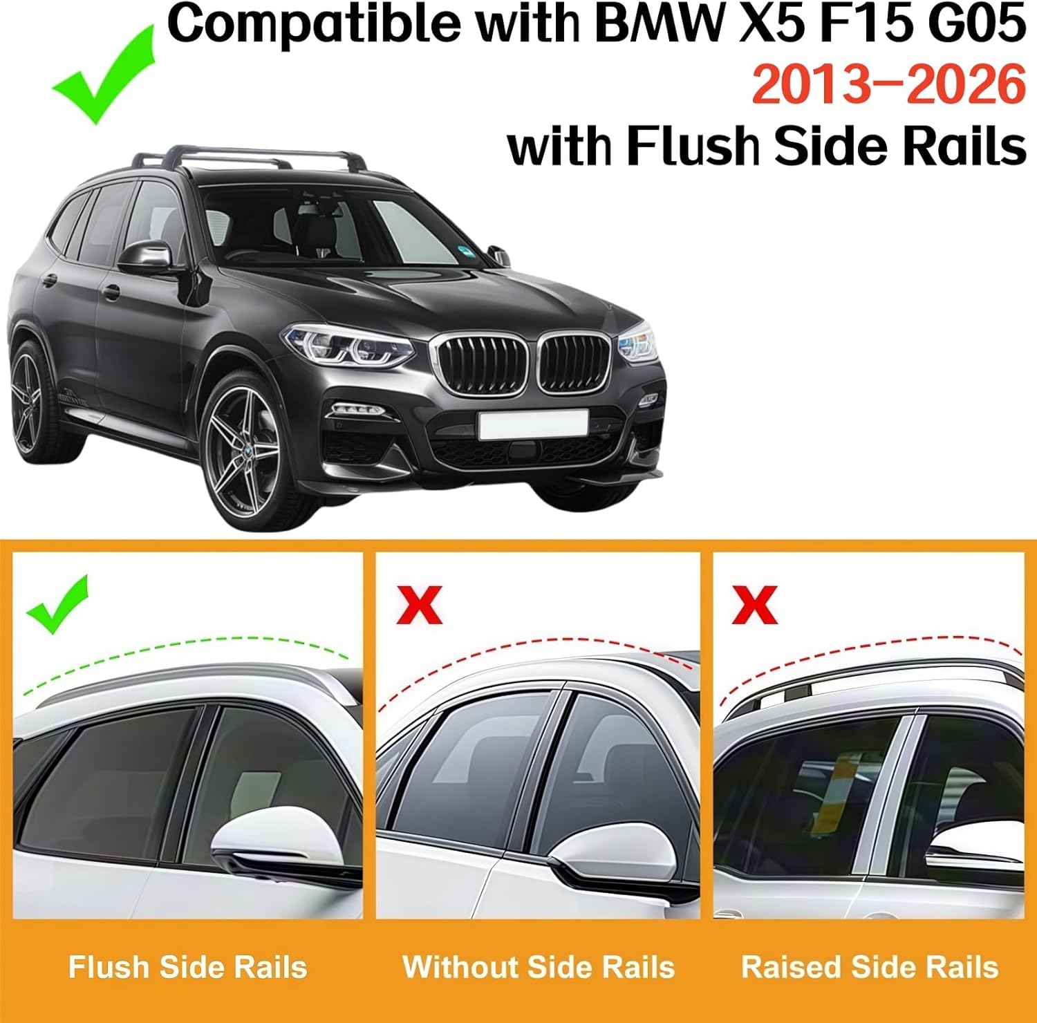 SYDSZ Cross Bar Roof Rack Fit for BMW X5 F15 2013-2018/X5 G05 2019-2026, Flush Side Rails, Heavy Duty Aluminum Roof Cross Bars Rooftop Luggage Rack, Kayak Rack, Snowboard Rack, Ski Rack for Car Roof