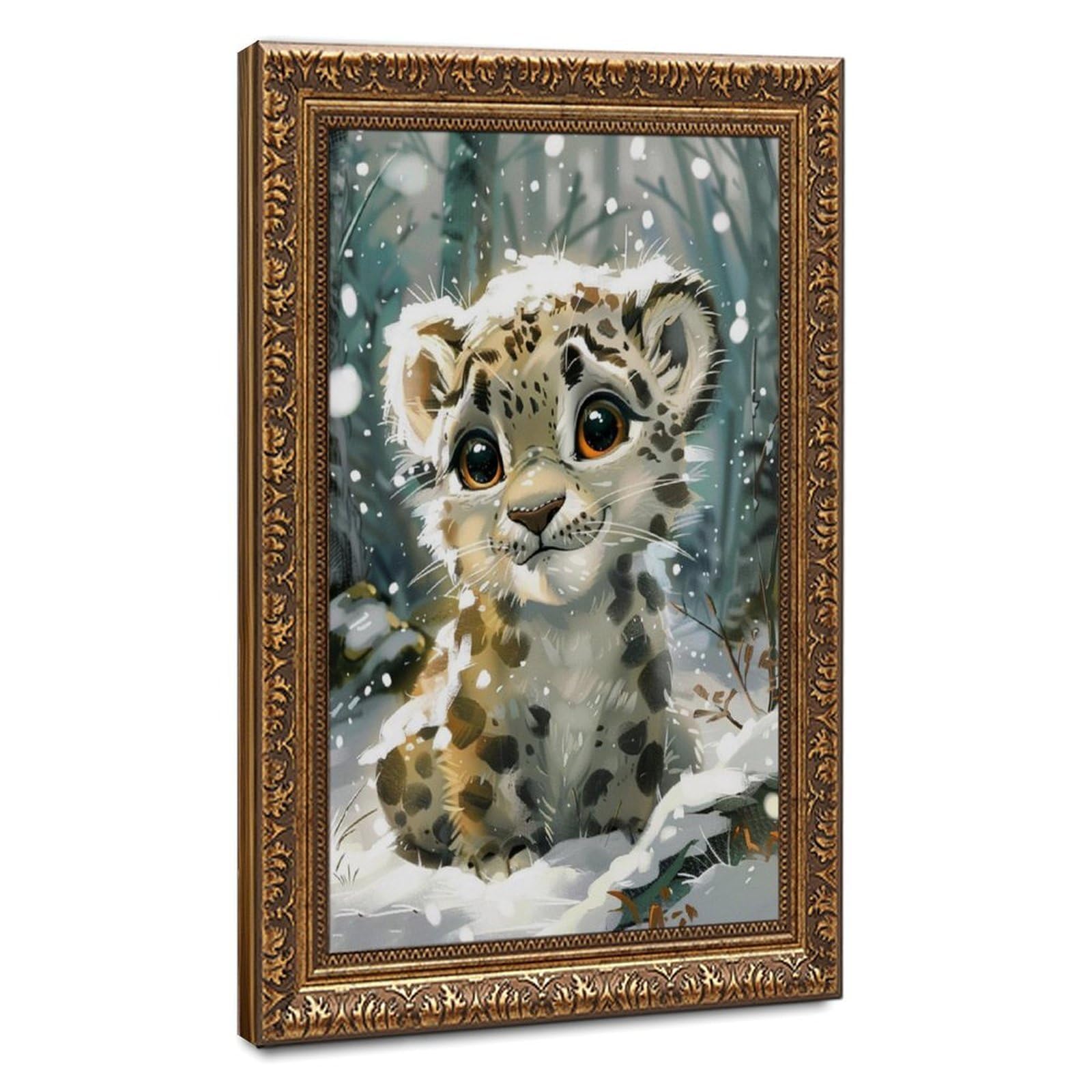 LXWNZE Charming Snow Leopard Artwork, Kids Bedroom Canvas Poster Bedroom Decor Landscape Office Room Decor Gift 24" L X 36" W