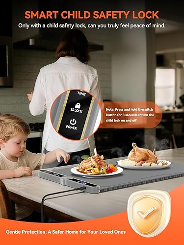 Miniatura 5 de Tapete de calentamiento de alimentos, 9 modos de temperatura y alambre de calefacción eléctrico mejorado, calefacción de superficie completa, tapete