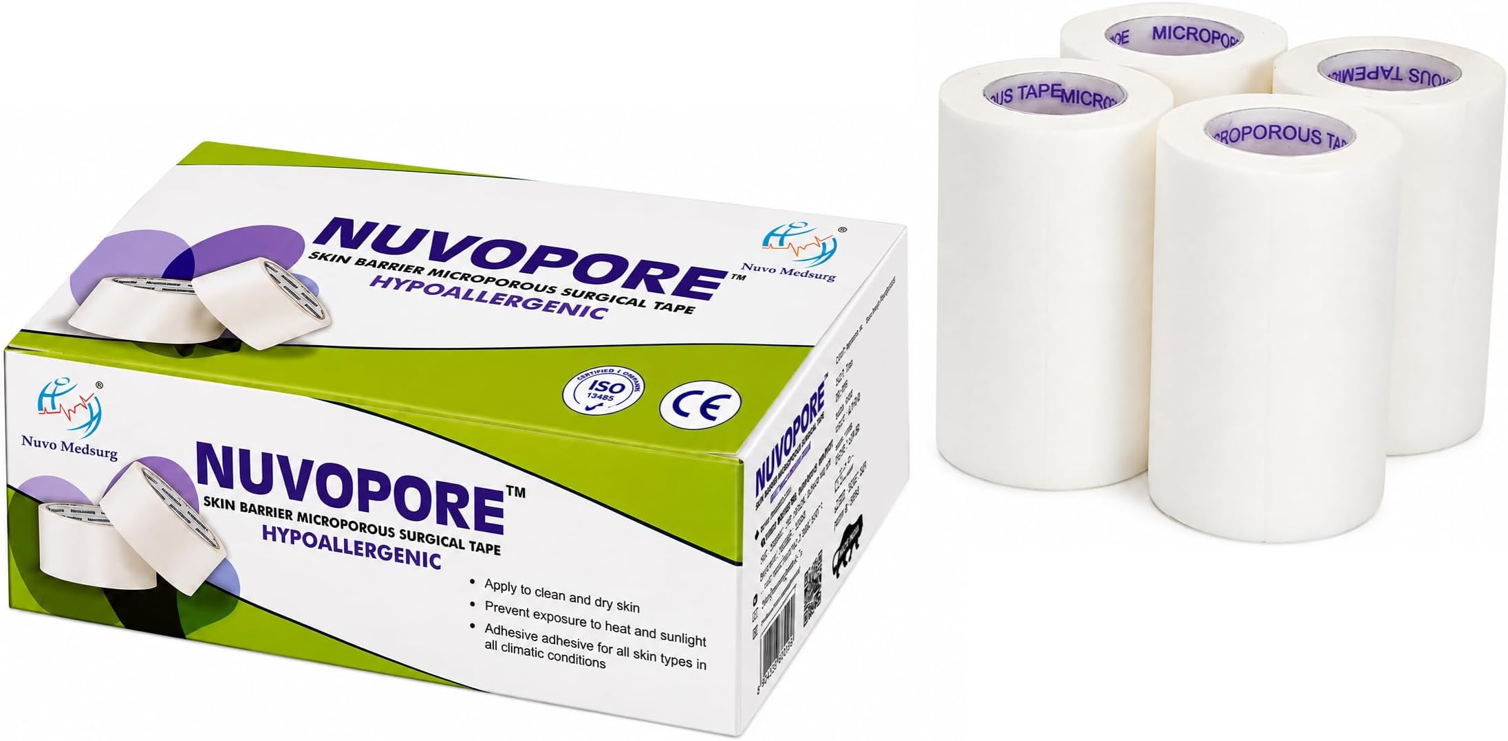 - NUVOPORE Microporous Paper Surgical Tape 75mm x 5.1mtr - (Pack of 4 Rolls) Breathable Medical Adhesive for Wound Dressing, Skin Friendly & Hospital Grade Micropore Tape for Sensitive Skin