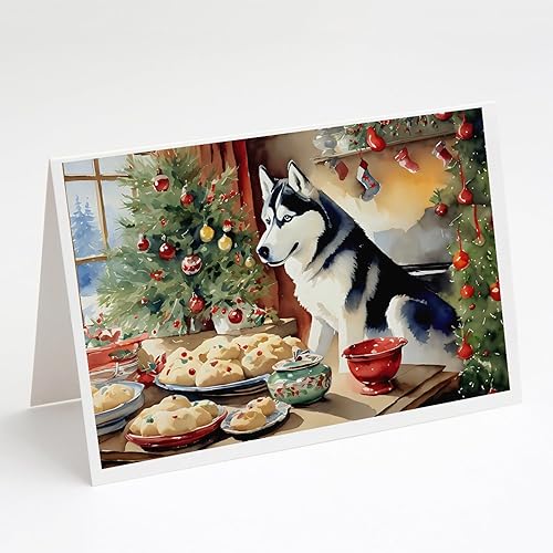 Caroline's Treasures DAC3883GCA7P Siberian Husky Christmas Cookies Greeting Cards Pack of 8 Blank Cards with Envelopes Whimsical A7 Size 5x7 Blank