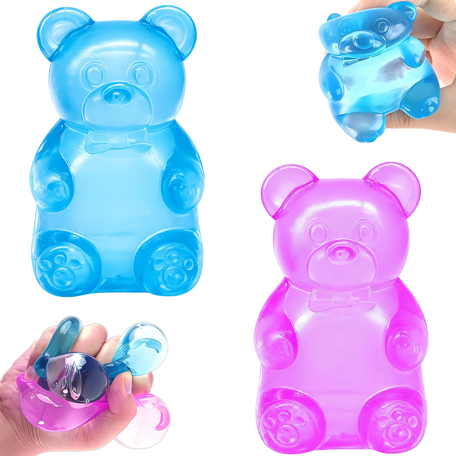 Gummy Bear Toy, 2PCS Sugar Filled Squishy Toys for Adults Kids Stress Relief - High Density Squeeze Balls for Students Calming - Fidget Squishy Toys for Anxiety Relief