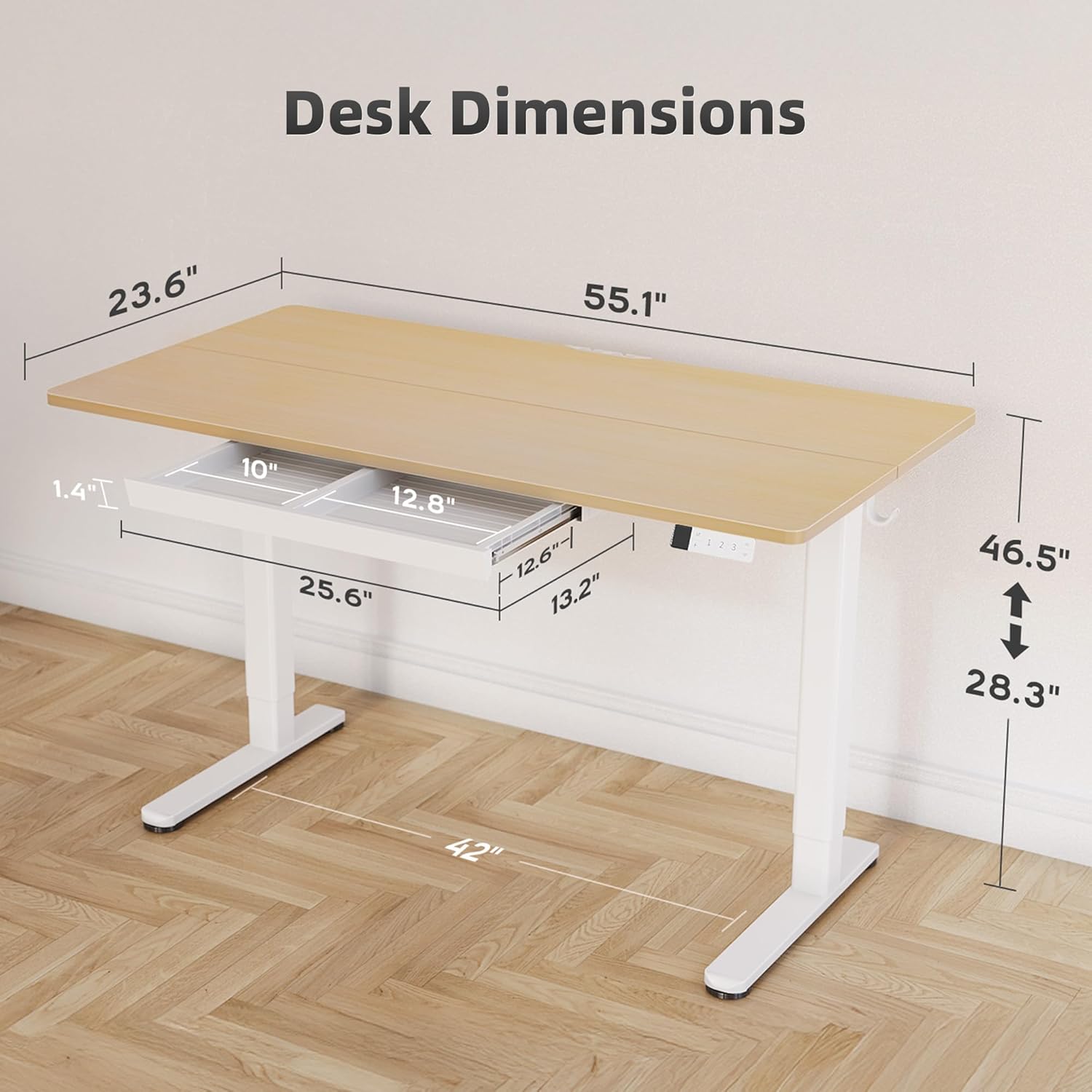 YDN Standing Desk with Drawers, Height Adjustable Desk 55 x 24 Inch, Electric Sit Stand Home Office, Natural
